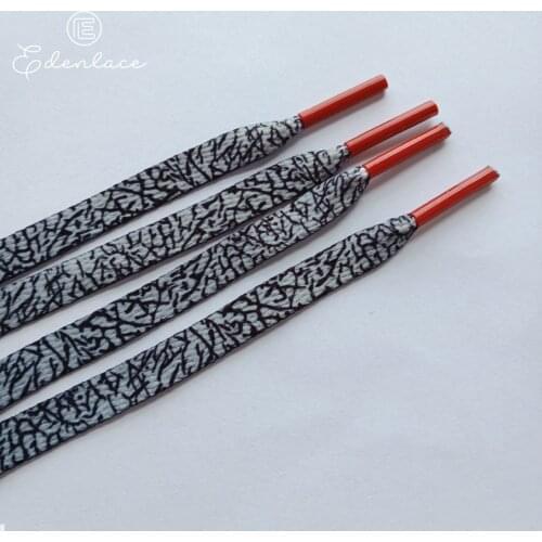 Black Crackle Shoelace Flat Thunder Shoelaces With Red Plastic Tips Sublimated Shoe Lace For Sneakers Sport Shoes Support Custom