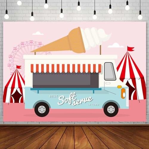 Baby Shower Backdrops Ice Cream Cart Circus Ferris Wheel Pink Girl Birthday Decor Photography Backgrounds Photo Studio Photozone