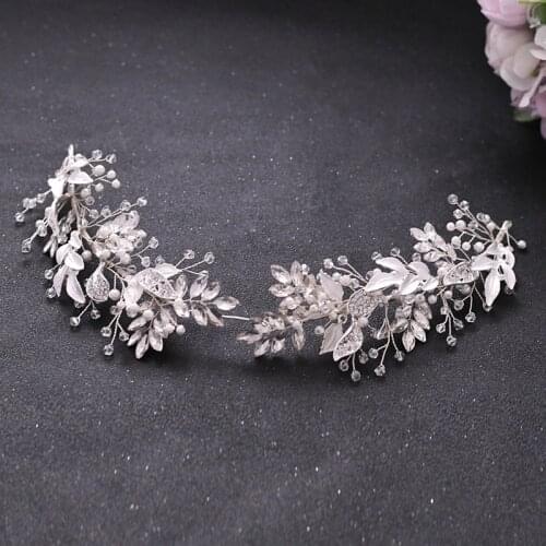 Floralbride Handmade Alloy Clear Crystal Rhinestones Pearls Flower Leaf Wedding Headband Bridal Hair Accessories Women Jewelry