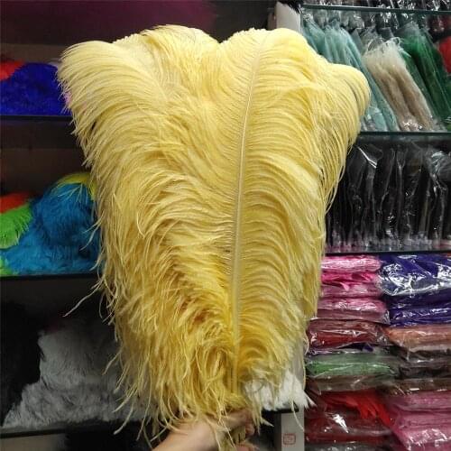 Hot 50 pcs High Quantity Pale Yellow 24-26inch/60-65cm "thick Stem" Male Ostrich Feathers DIY Jewelry Craft Making Decoration
