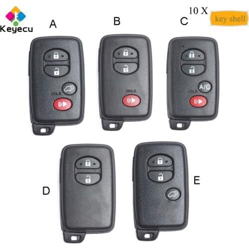 KEYECU 10PCS Smart Remote Car Key Shell Case With 2/ 3/ 4 Buttons - FOB for Toyota Prius Land Cruiser 2008-2016 FCC ID: HYQ14AAB