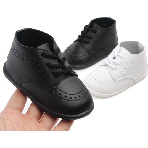 Newborn Baby Boy Shoes PU Leather Sneaker Girls First Walkers Black White Soft Soled Non-slip Crib Shoes