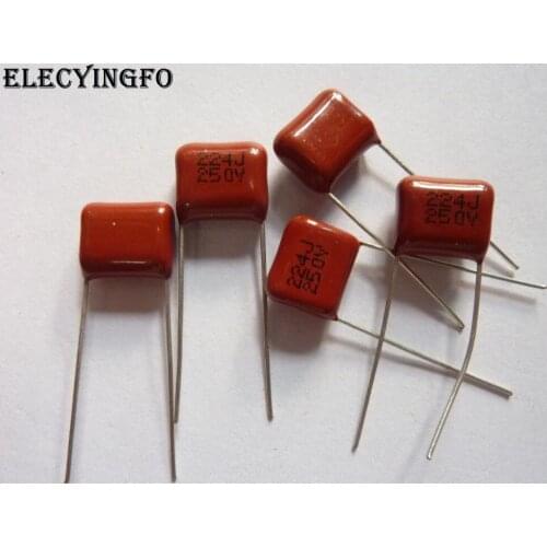 100pcs CBB 224 250V 224J CL21 0.22uF 220nF P10 Metallized Polypropylene Film Capacitor