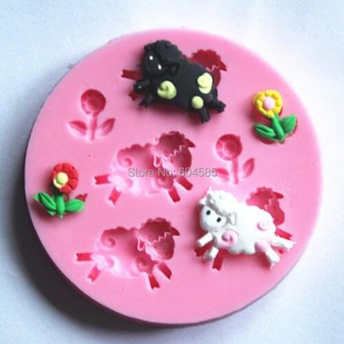 Pretty Sheep Flowers Cake Decoration Fondant Silicone Mold Mould FM151