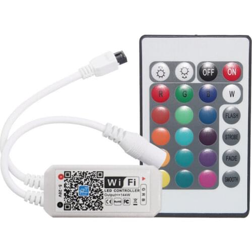 DC5-28V MINI WIFI RGB/RGBW LED Strip Controller Music With 24Key IR Controller By Amazon Alexa Google Home For Strip Light