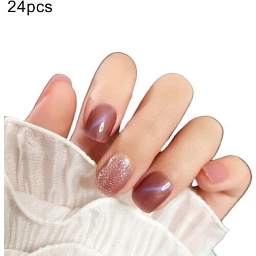 24Pcs Fashion Pink Glitter DIY False Nails Art Tip Decor Tool Full Cover Sticker наклейки на ногти Accessories