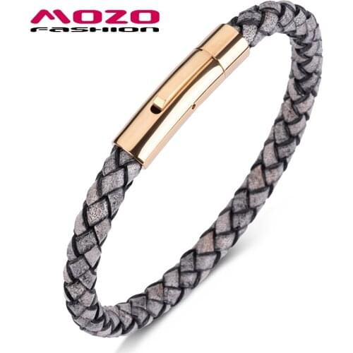 Fashion Bangle Men Bracelet Retro Leather Stainless Steel Gold Snap Button Casual Women Jewelry