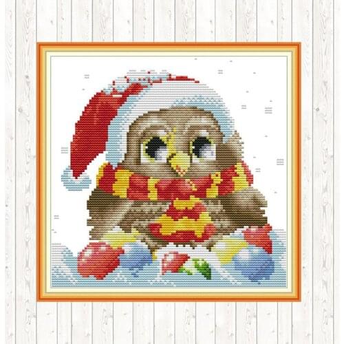 Christmas Owl Counted Cross Stitch Sets Printed Canvas for Embroidery Kit 14CT 11CT DMC DIY Crafts,cross-stitch for Needlework