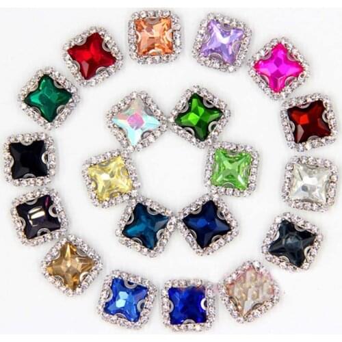 2016New 100pcs Square Rhinestone Sewing Embellishments Button/buckle For DIY Wedding Dress Decorations NT07