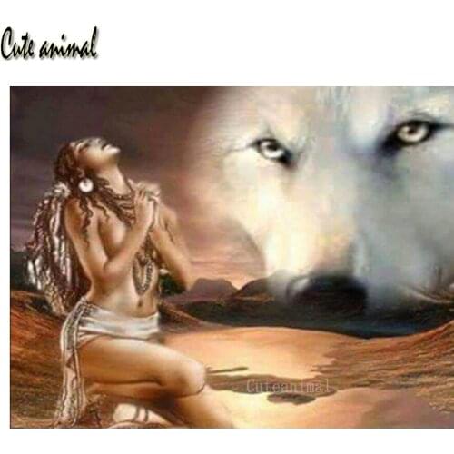 New Arrivals 5D Diamond Painting Full Square Diamond Mosaic Angel Woman And Wolf Diamond Embroidery Cross Stitch Kit Decoration