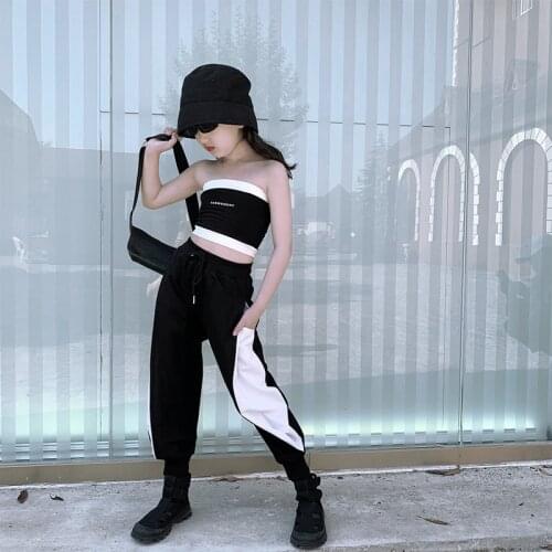 Girls clothes Suit 2021 Summer European 9 10 11 12 13 Girls Clothes black Tube Top Tops Pants Color Match Casual jogger pants