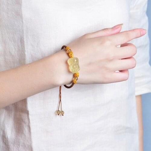 Wholesale Open light Yellow Crystal Bracelets Hand Waved Round Beads With Pi Xiu Bracelet Lucky for Women Girl Fashion Jewelry