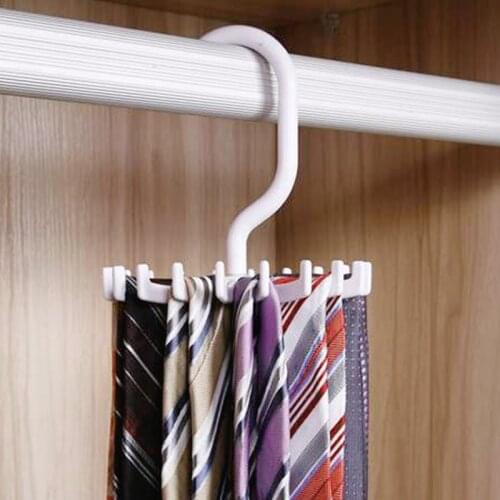 Mini Plastic Tie Rack 20 Ties/Belts/Scarves Holds Hanger Rotating Hook White Tie Holder Storage Racks Laundry Organizer