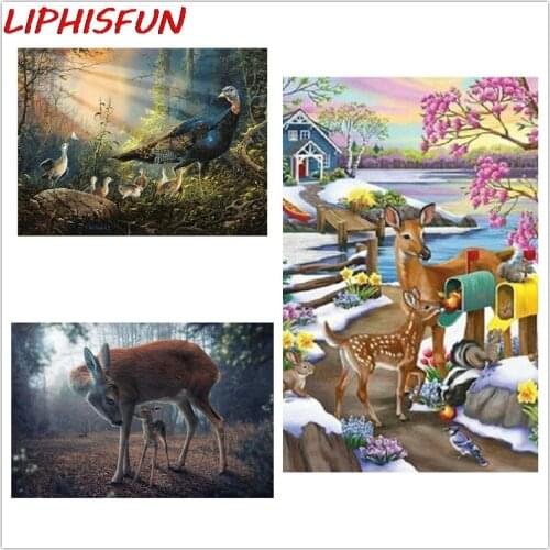 Full drill DIY 5D Diamond Handmade Diamond Painting Cross Stitch Kits Diamond Embroidery Forest Deers & Turkey Rhinestones Arts