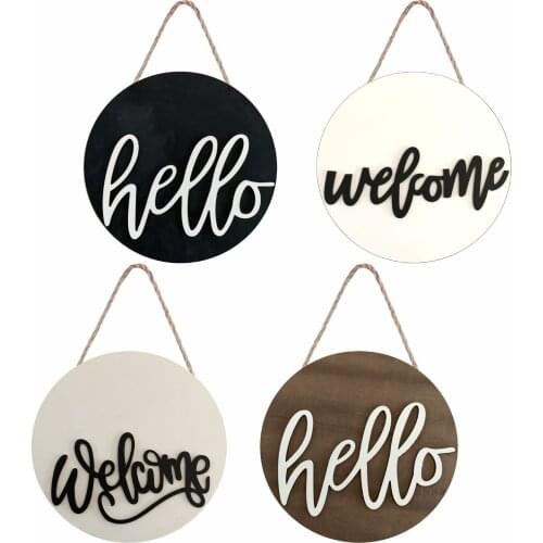 Simple Round Wood Hello Welcome Sign Door Hanging Plaque