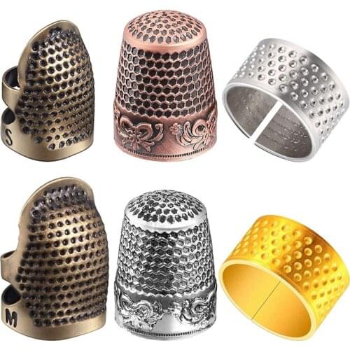 6 Pieces Sewing Thimble Finger Protector,Adjustable Metal Finger Shield Protector for Sewing Embroidery Needlework