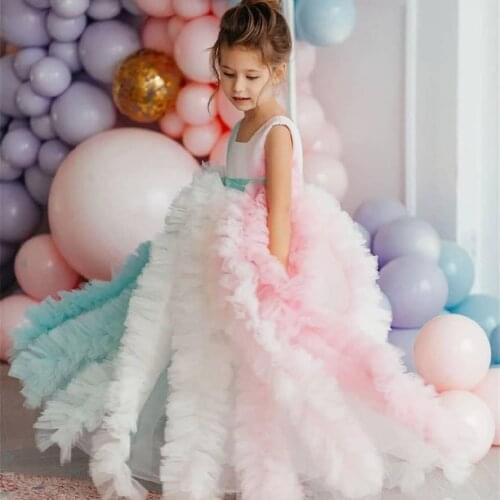 Princess Rainbow Flower Girl Dresses for Wedding Puffy Skirts Girls Birthday Party Dress Prom Wear First Communion Gowns