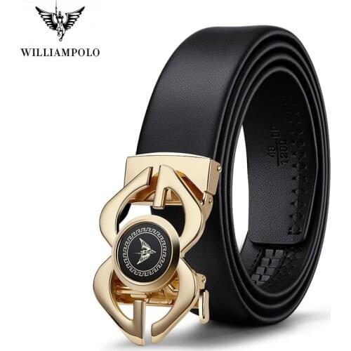 WILLIAMPOLO 2021 Mens Genuine leather Belt Luxury Brand Designer Top Quality Belts for Men Strap Male Metal Automatic Buckle