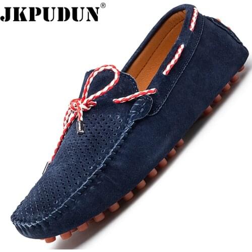 Suede Leather Luxury Brand Men Shoes Breathable Hollow Out Casual Men Loafers Breathable Slip-on Walking Shoes for Men Moccasins