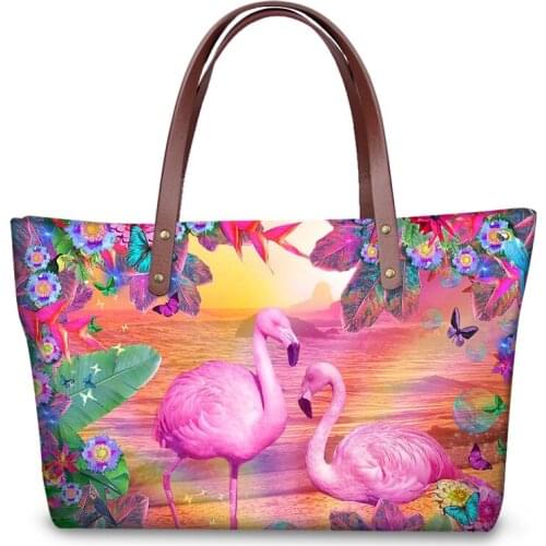 HaoYun Luxury Womens Totes Bag Cartoon Flamingos Pattern Large Capacity Girls Shoulder Bags Animal Designer Ladies Purse Bags