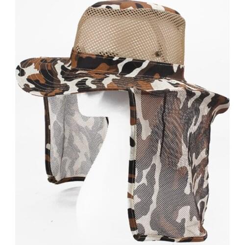 Outdoor Fishing Hat Wide Brim Man Breathable Mesh Fishing Cap Beach Hats Camouflage Sun UV Protection Shade Hat