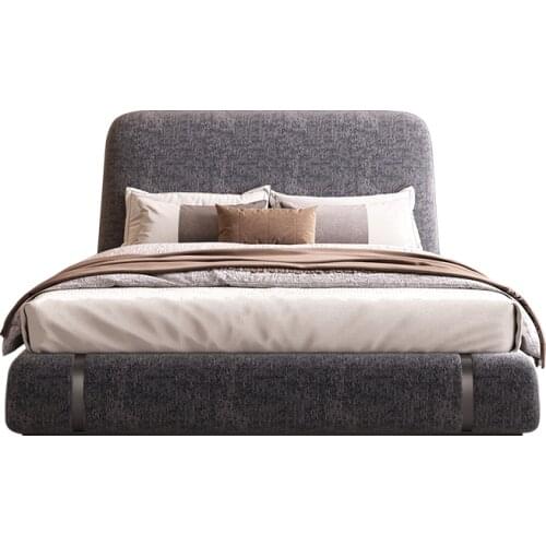 Light luxury modern solid wood cloth double bed grey modern simple niche king bed furniture