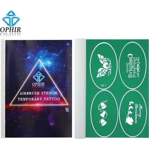 OPHIR 100x Pattern Airbrush Stencils Christmas Glitter Tattoo Temporary Tattoo Body Paint Templates for Children_STE16