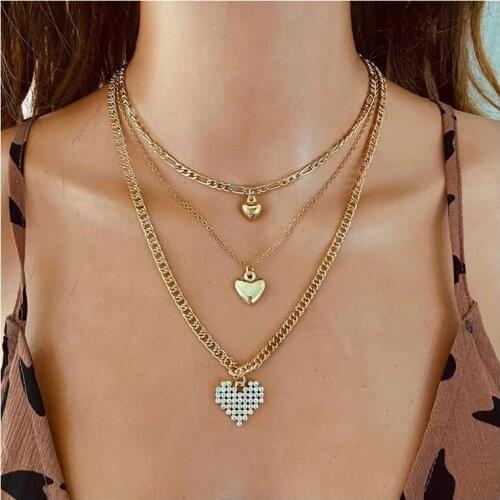 Vintage MultiLayer Heart Pendants Necklaces For Women Gold Geometric Punk Necklace New Design Wedding Jewelry Girlfriend Gifts