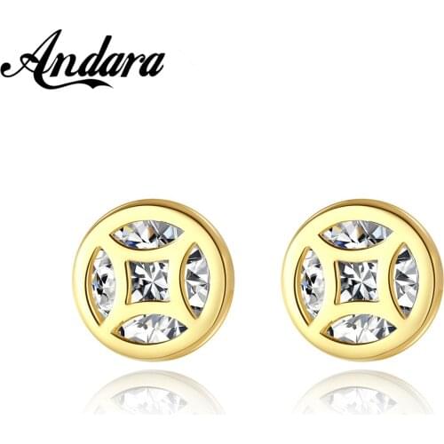 High Jewelry S925 Sterling Silver Stud Earrings Zircon Coin 14K Gold Earrings For Women Exquisite Jewelry Gifts