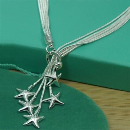 New 925 Silver Five Starfish Snake Bone Chain Necklace For Women Wedding Fashion Charm Jewelry Gifts