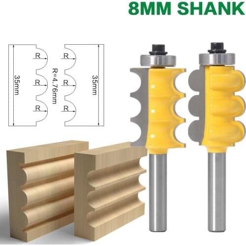 8mm Shank Triple Bead & Triple Flute Large Molding Router Bits Set Line knife Woodworking cutter