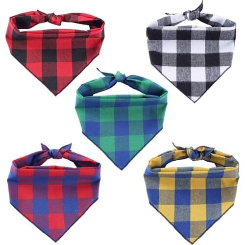 Pet Dog Bandana Classic Plaid Cat Puppy Kerchief Pet Grooming Accessories Pet Neckerchief Scarf Dog Saliva Towel