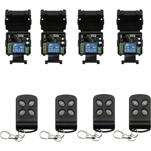 DC 12 v 24v 1CH mini wireless remote control switch Learning code 4 piece receiver&4 piece transmitter with with four buttons