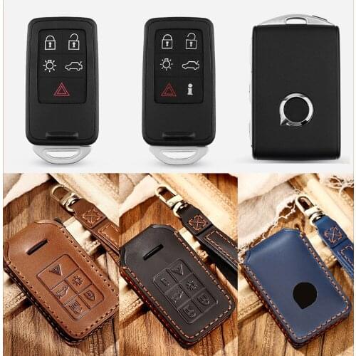 KEYYOU For Volvo Genuine Leather Car Key Case Cover Fob Remote Key Shell For Volvo S80L S60L V40 S60 V60 XC60 S80 2013 2014 2017