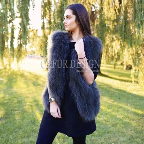 CX-G-B-160P New European Ladies' Winter Genuine Mongolian Lamb Fur Vest