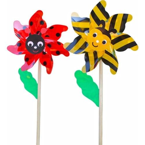 Wood Bee Windmill Wind Spinner Pinwheels Home Garden Yard Decoration Kids Toys
