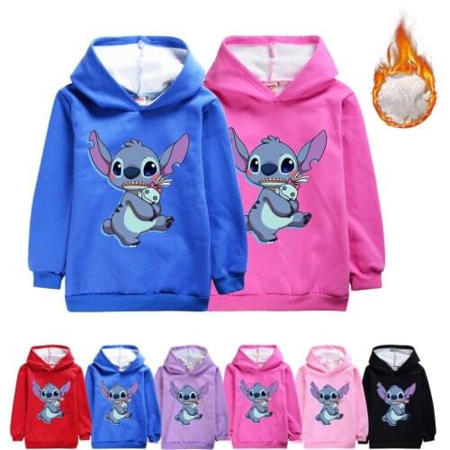 STITCH Cartoon Girl Sweatshirt Autumn Long Sleeve Cotton Cartoon Kids Clothes Boy Childrens Hoodies Tops
