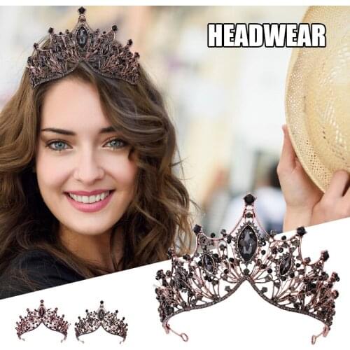 Crystal Princess Diadem Crown Retro Baroque Style Rhinestone Bridesmaid Headband Handmade Hair Ornament for Women Girls BH