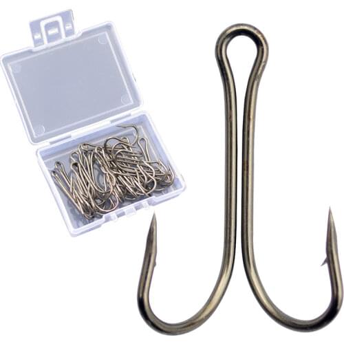 Double Fishing Hooks 20pcs/set High Carbon Steel Fly Tying Barbed Double Fishing Hook Size 1# 2# 4# 6# 8# 9908