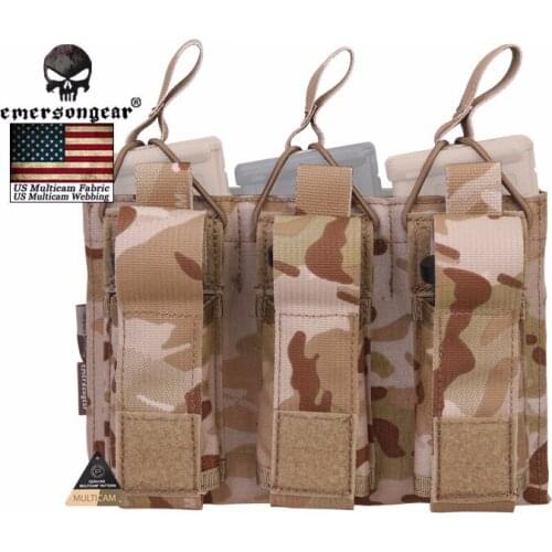 Emersongear 5.56 Pistol Triple Open Top Magazine Pouch Combat Molle MAG Pouch Multicam Arid EM6363