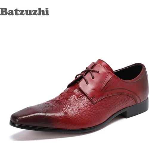 Batzuzhi Formal Mens Dress Shoes Genuine Leather Wine Red Wedding Italian Fashion Male Shoes Zapatos Hombre, 2018 Batzuzhi