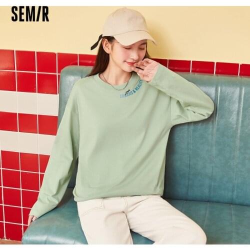 SEMIR Long Sleeve T-Shirts Women Letters Wild 2021 Autumn New Casual Bottoming Tshirt Loose T-Shirt Ladies Basic