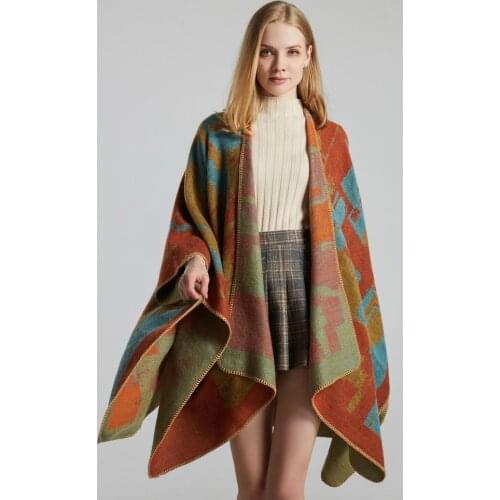 FXAASS New 2020 Autumn Winter Shawl Fashion Poncho Women Cashmere Scarf Lady Luxury Blanket Warm Pashmina Checkered Print Cape