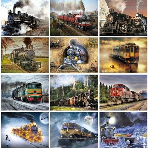 HUACAN Diamond Painting Kit Train Mosaic Scenery Living Room Wall Decoration Embroidery Landscape Diamond Art