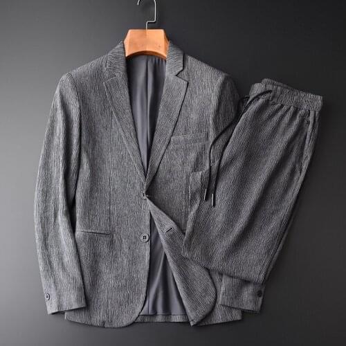 Classic Wrinkle Fabric Mens Fashion Suit Hight Quality Thin Business Casual Mens Suit Jacket Plus Size M L XL 2XL 3XL 4XL