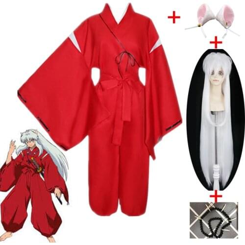 Inuyasha Cosplay Costume Halloween Carnival Show Anime Costumes Full Set Includes Ear Necklace Wig