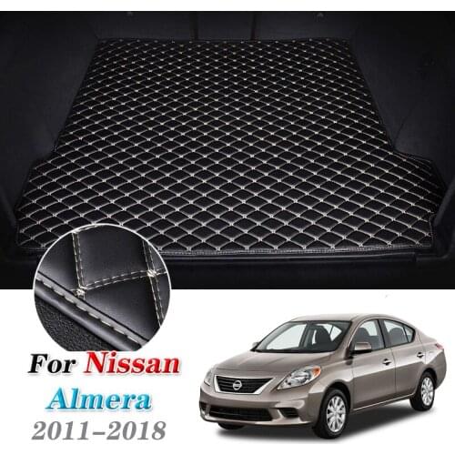 Leather Car Trunk Mat for Nissan Almera N17 2011-2018 Latio Sunny Versa Renault Scala Carpet Tail Cargo Liner Mat 2015 2016 2017
