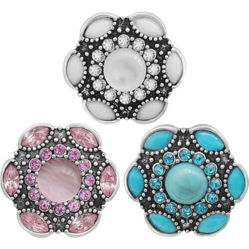 KZ3380 Beauty Rhinestone/Stone Flower metal 18MM snap buttons fit 18mm snap bracelet snap jewelry wholesale
