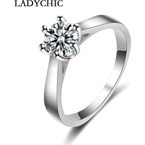 LADYCHIC Popular Austrian Cubic Zirconia Solitaire Ring Top Quality Square Wedding & Engagement Rings Full Size Wholesale LR1003
