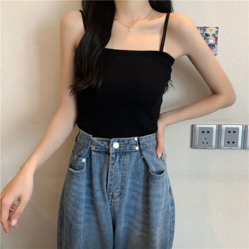 Summer French Niche Design Sense Top Ins Tide Net Red Hot Style Outer Wear Knitted Vest with Small Sling Clavicle Goddess